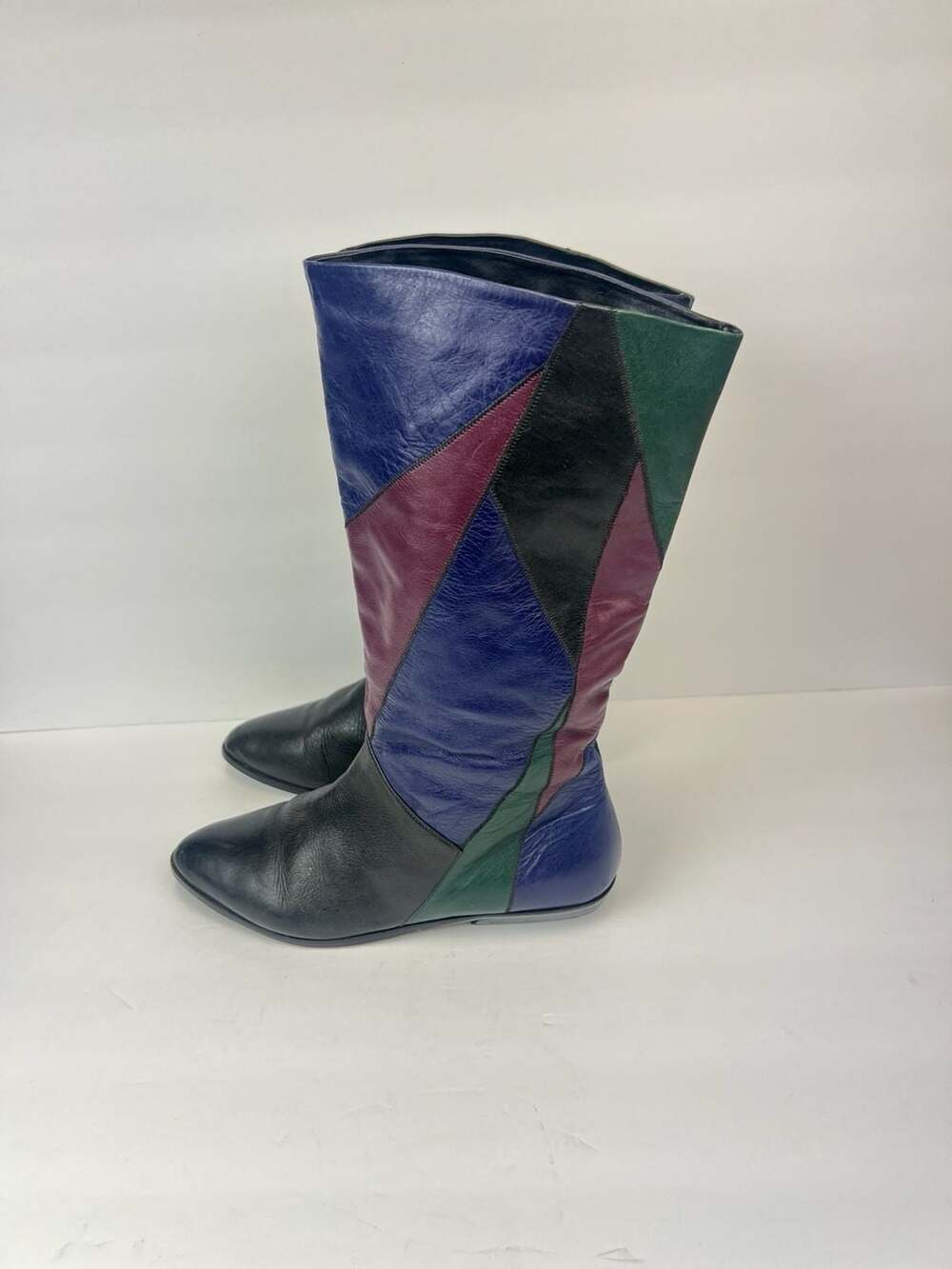 Vintage Nicole Natalie Multi-Colored Patchwork Leather Tall Boots Size 8M